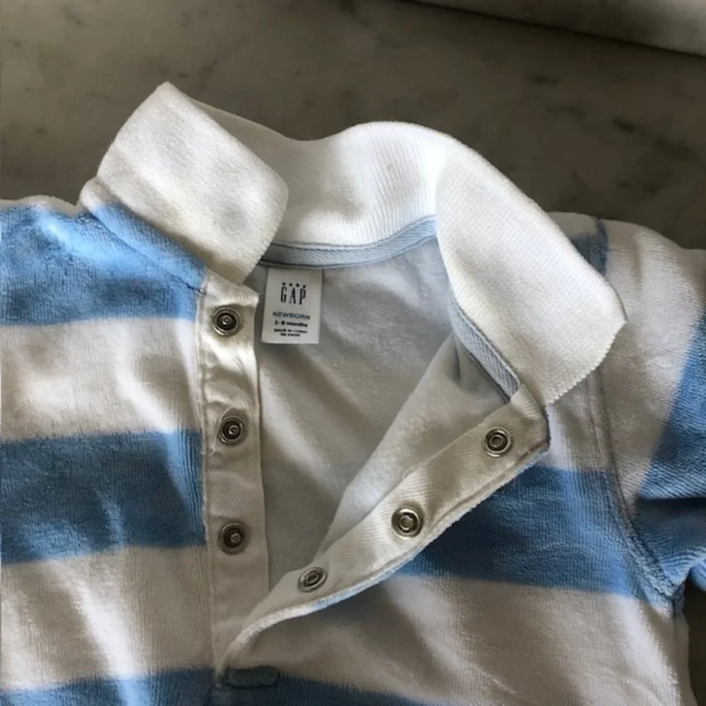 BABY GAP Velour Blue White Stripe Long Sleeve Pocket One Piece 3-6 Mos
